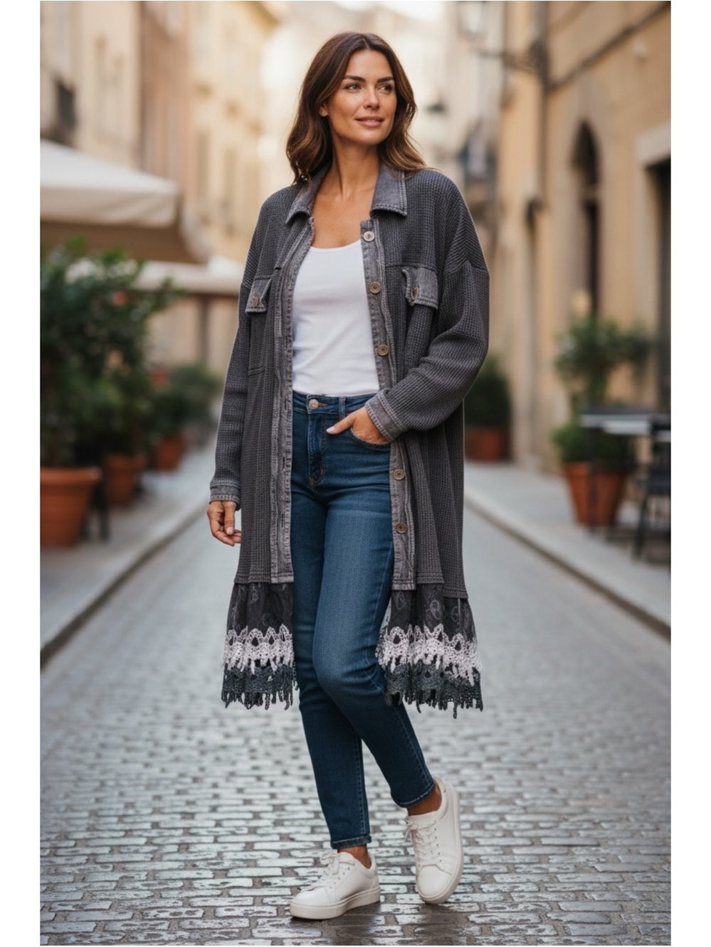 Jaded Gypsy / NWOT Cottagecore Black Grey Waffle